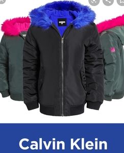Calvin Klein Ck girls bomber jacket fur coat 8 10 12 cY